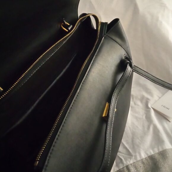 Authentic Celine Deion tote. Medium black leather belted tote, Paris Collection - Picture 1 of 6